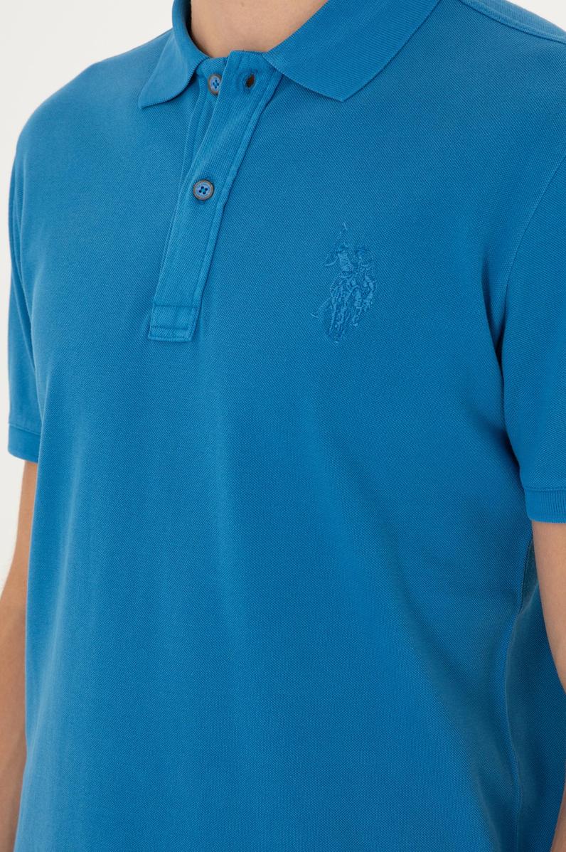 Erkek Slim Fit Polo Yaka Saks Basic Tişört