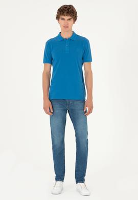 Erkek Slim Fit Polo Yaka Saks Basic Tişört - 50294207036