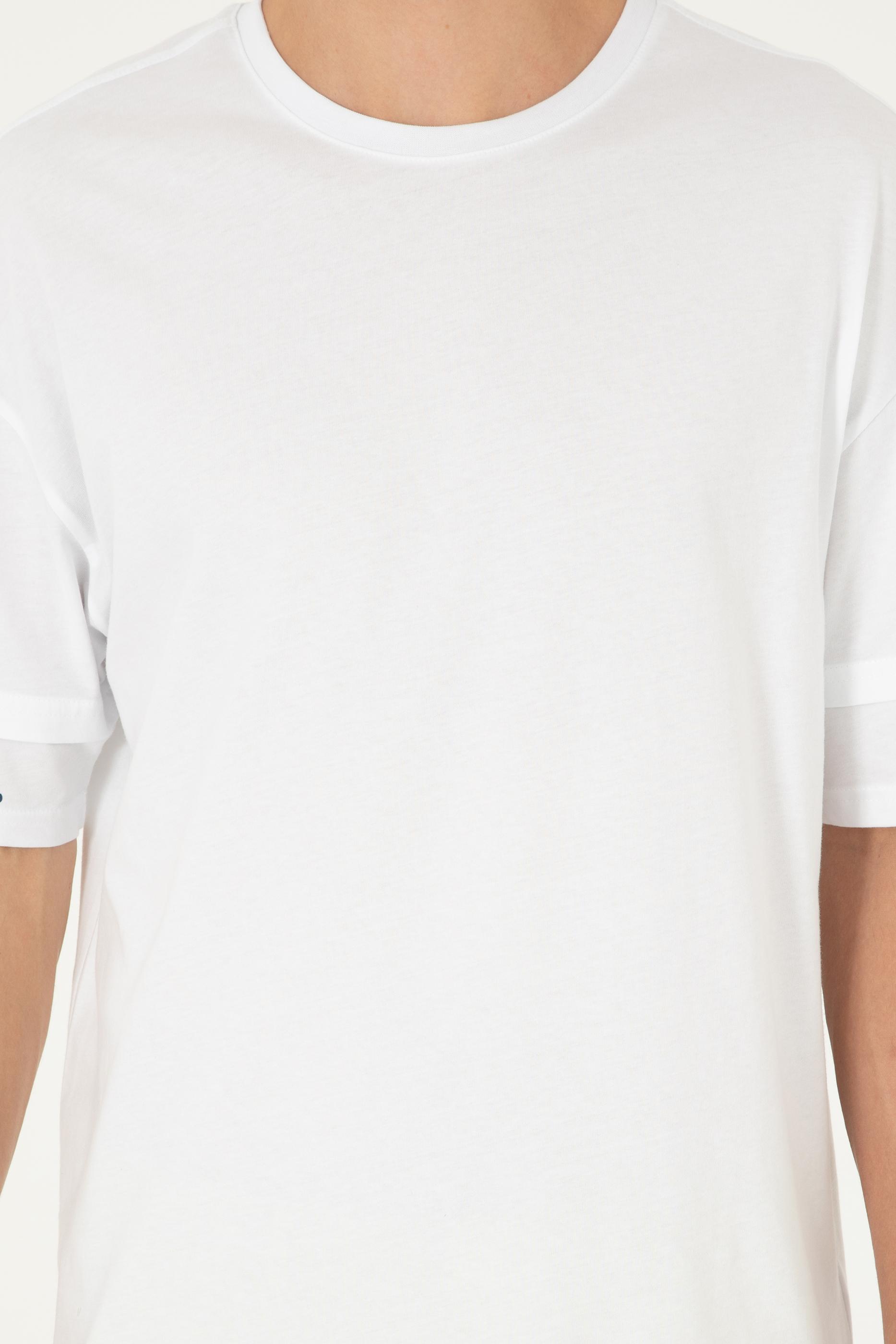 Erkek Comfort Fit Bisiklet Yaka Beyaz Tişört