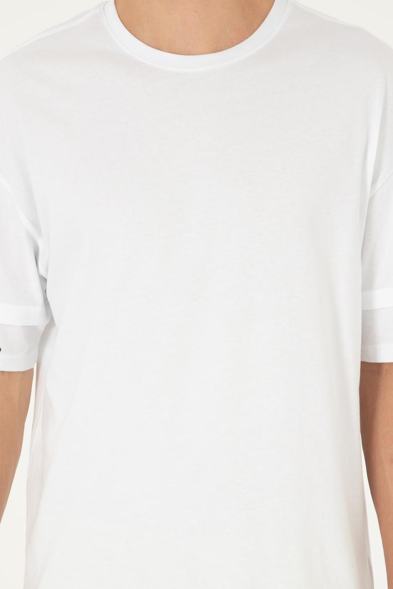 Erkek Comfort Fit Bisiklet Yaka Beyaz Tişört - 50287045007