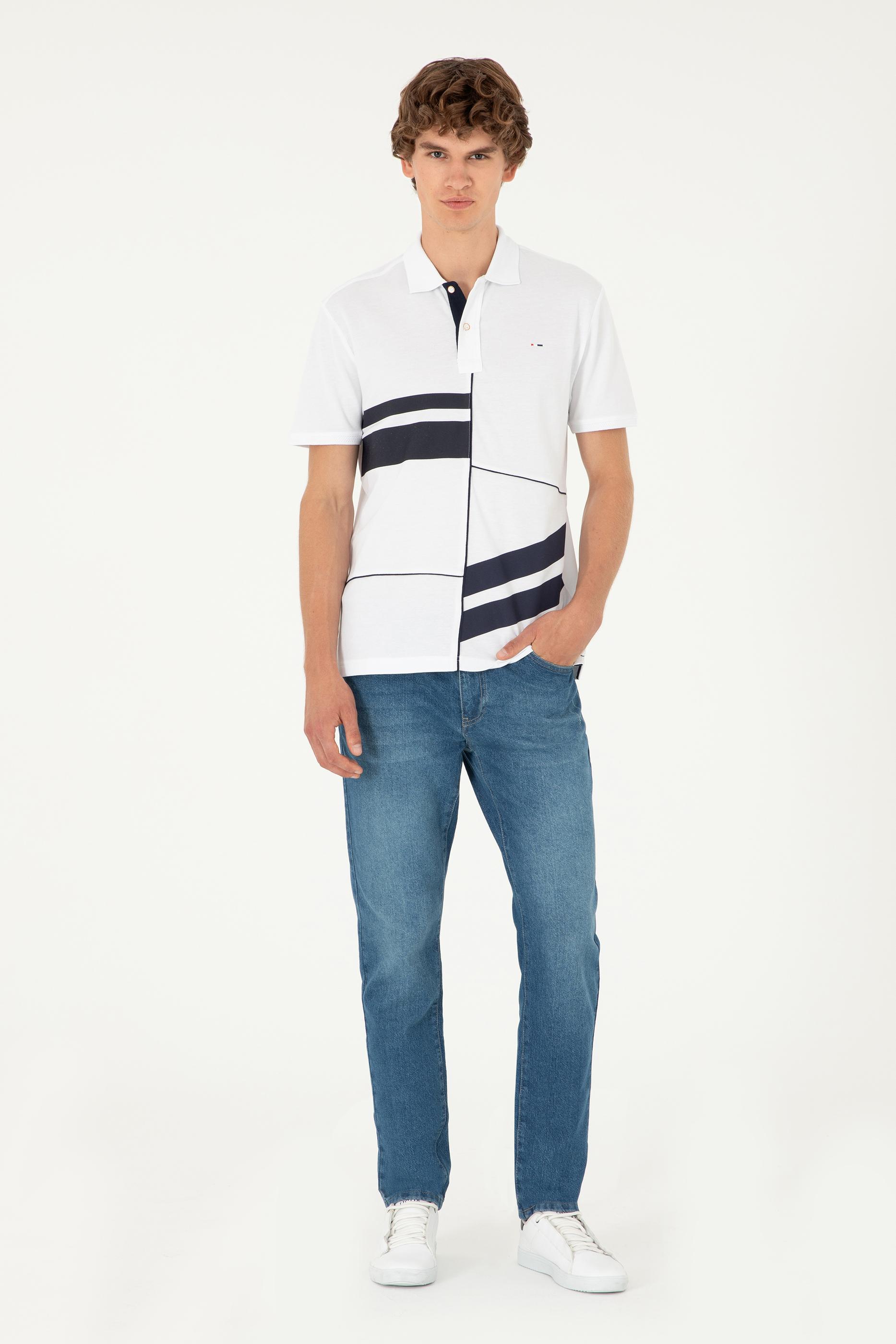 Erkek Regular Fit Polo Yaka Beyaz Tişört