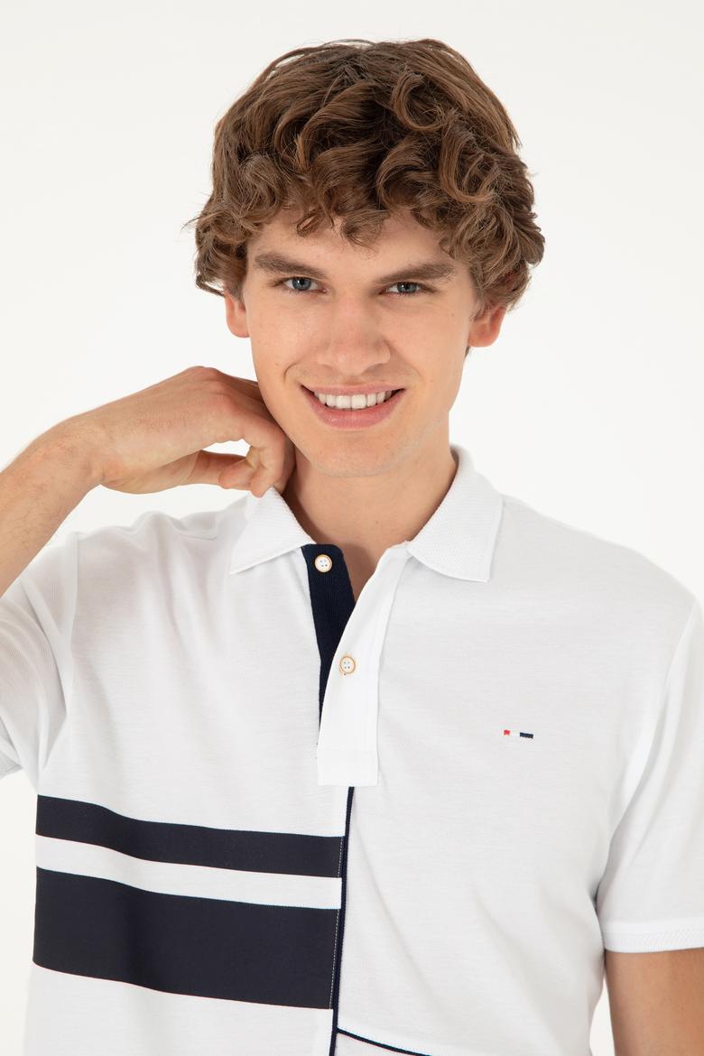 Erkek Regular Fit Polo Yaka Beyaz Tişört - 50281525006