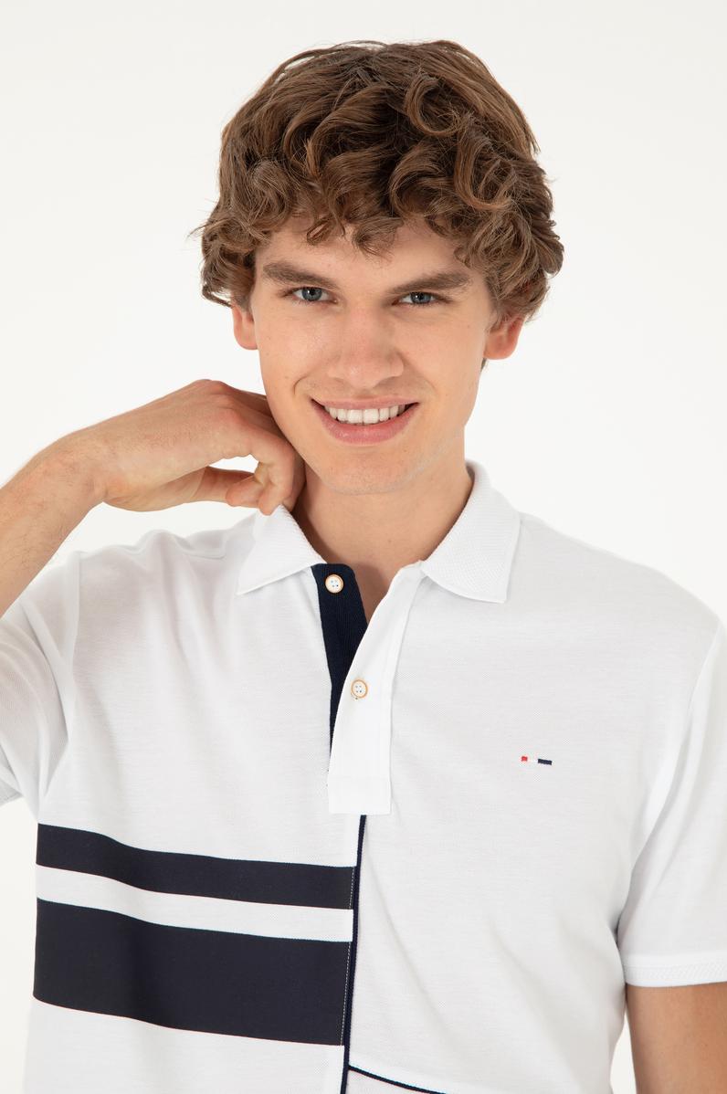 Erkek Regular Fit Polo Yaka Beyaz Tişört