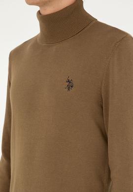 Erkek Slim Fit Boğazlı Yaka Haki Basic Kazak - 50293523035