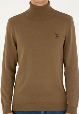 Erkek Slim Fit Boğazlı Yaka Haki Basic Kazak - 50293523035