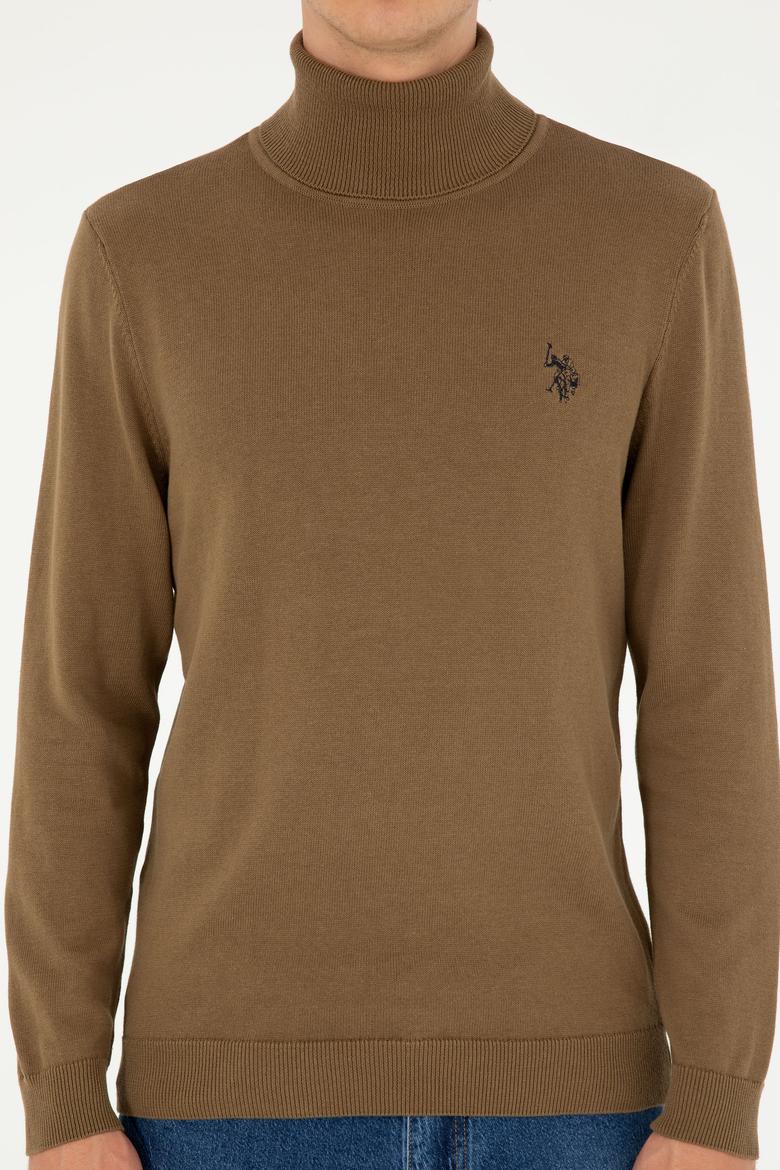 Erkek Slim Fit Boğazlı Yaka Haki Basic Kazak - 50293523035