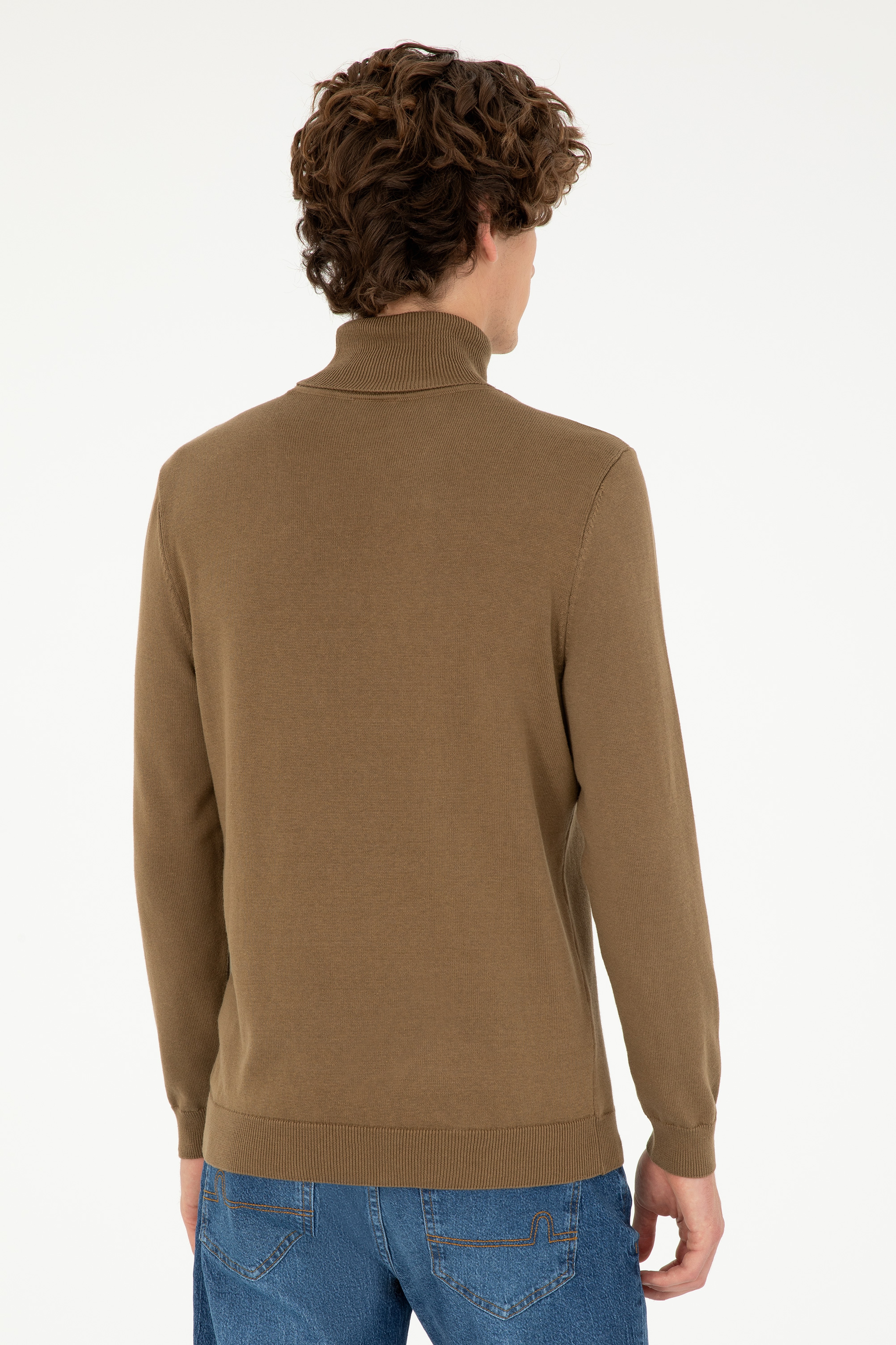 Erkek Slim Fit Boğazlı Yaka Haki Basic Kazak - Image 5