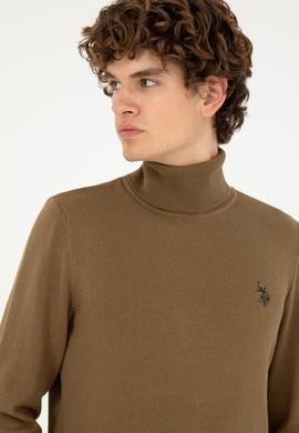 Erkek Slim Fit Boğazlı Yaka Haki Basic Kazak - 50293523035