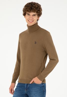 Erkek Slim Fit Boğazlı Yaka Haki Basic Kazak - 50293523035