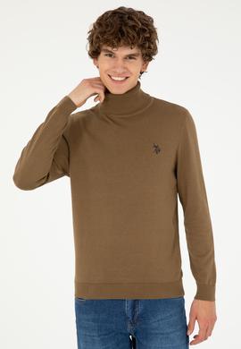 Erkek Slim Fit Boğazlı Yaka Haki Basic Kazak - 50293523035