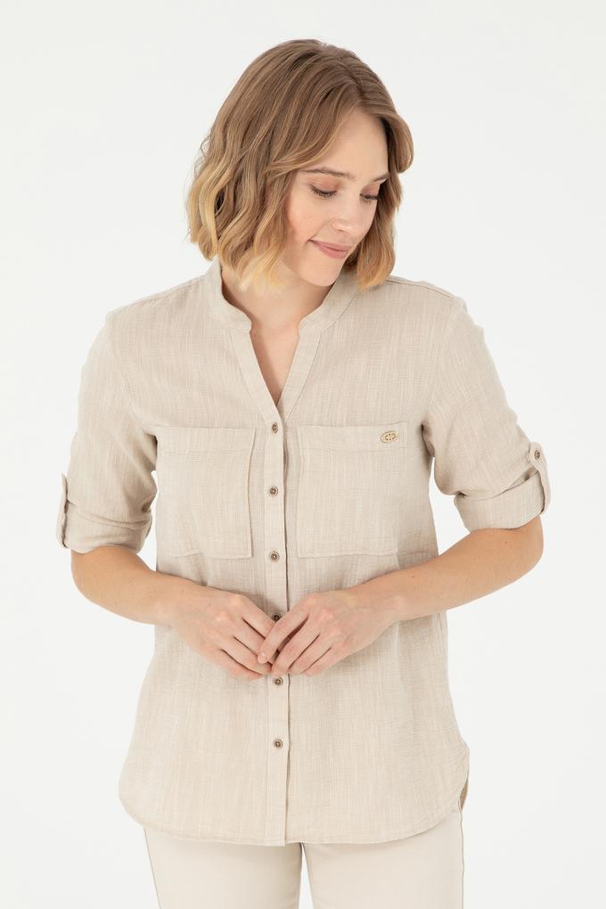 Kadın Haki Uzun Kollu Gömlek
