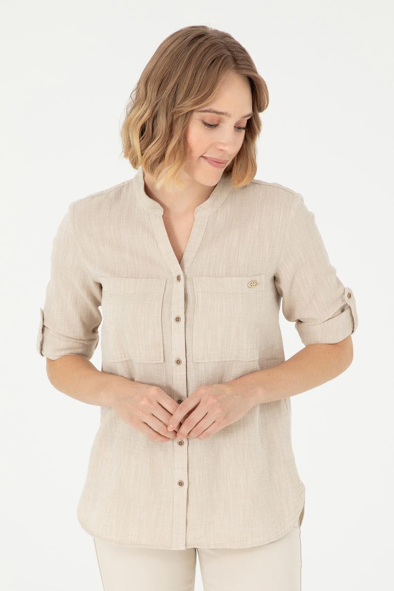 Kadın Haki Uzun Kollu Gömlek