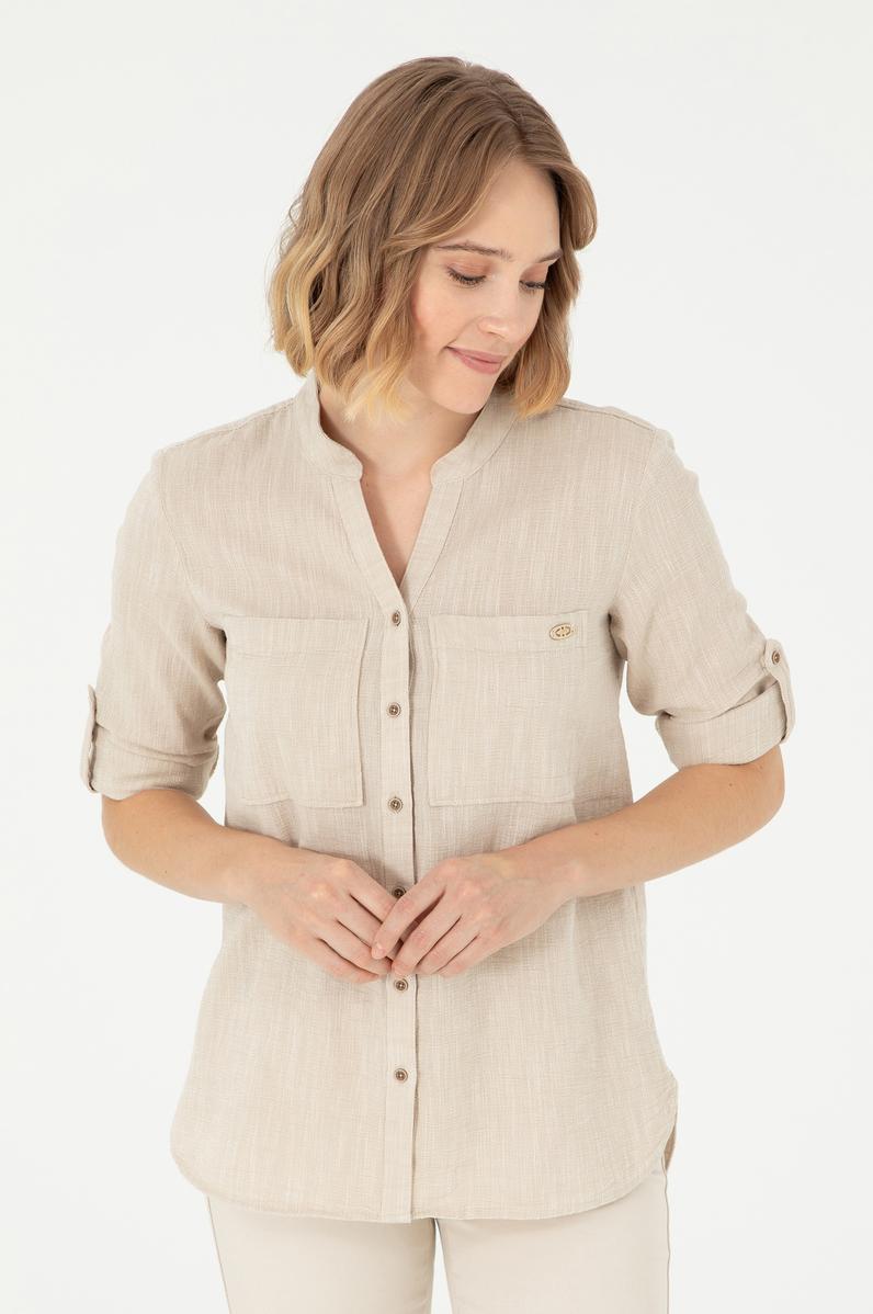 Kadın Haki Uzun Kollu Gömlek