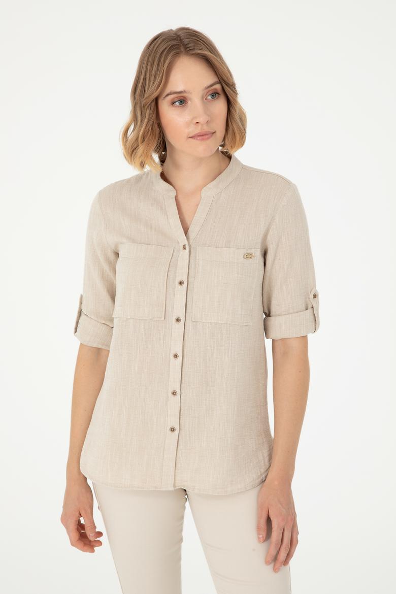 Kadın Haki Uzun Kollu Gömlek - 50283561003