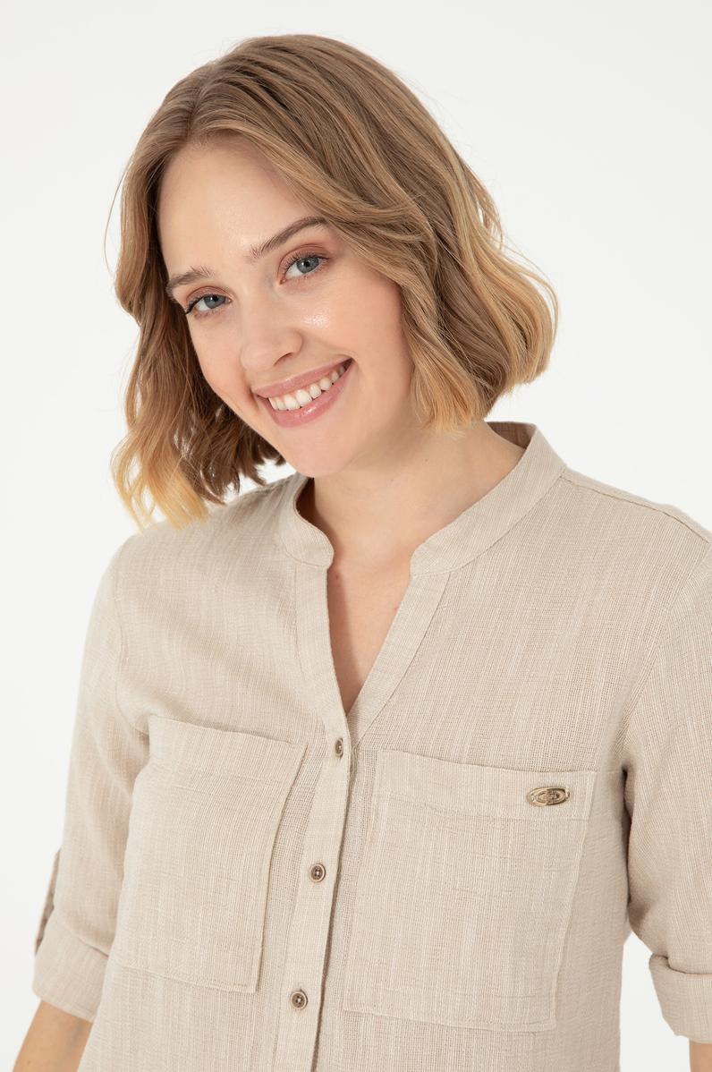 Kadın Haki Uzun Kollu Gömlek