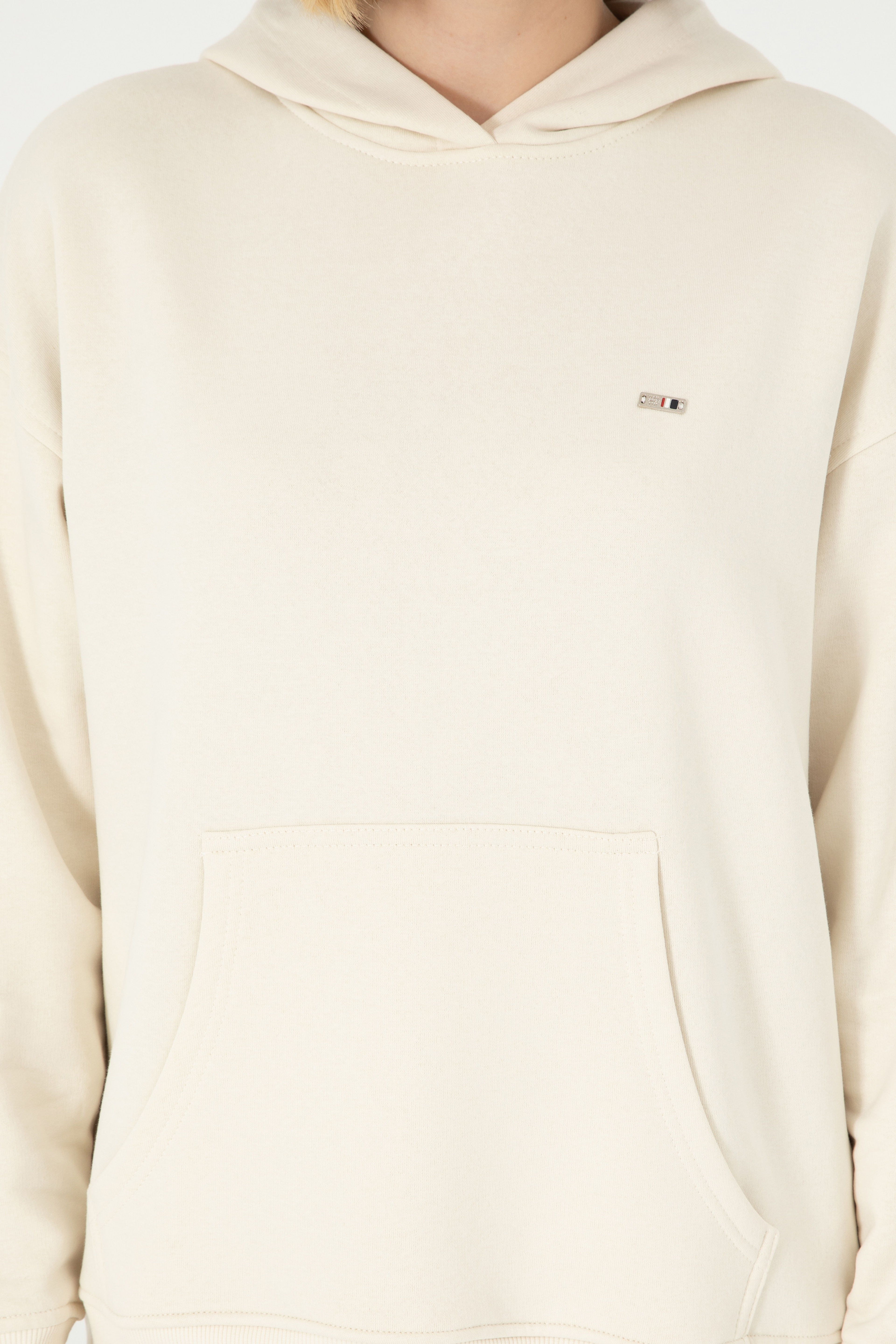 Kadın Krem Kapüşonlu Sweatshirt