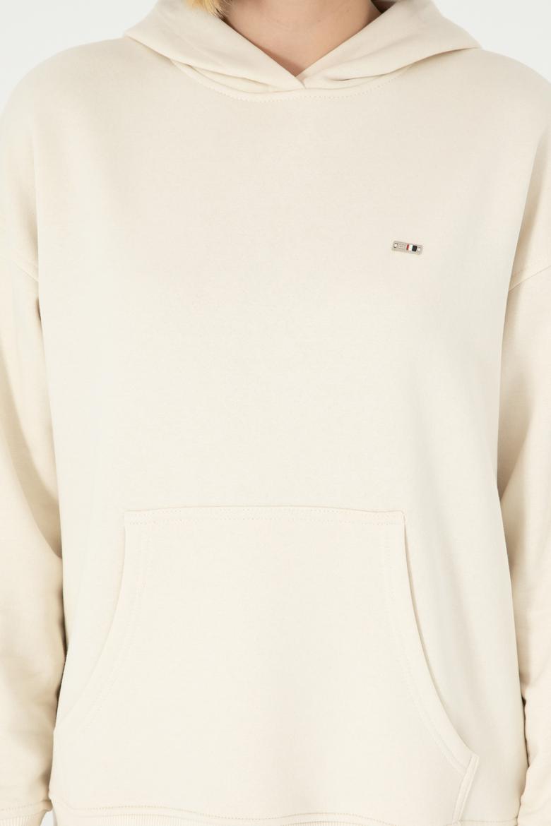 Kadın Krem Kapüşonlu Sweatshirt - 50297075006