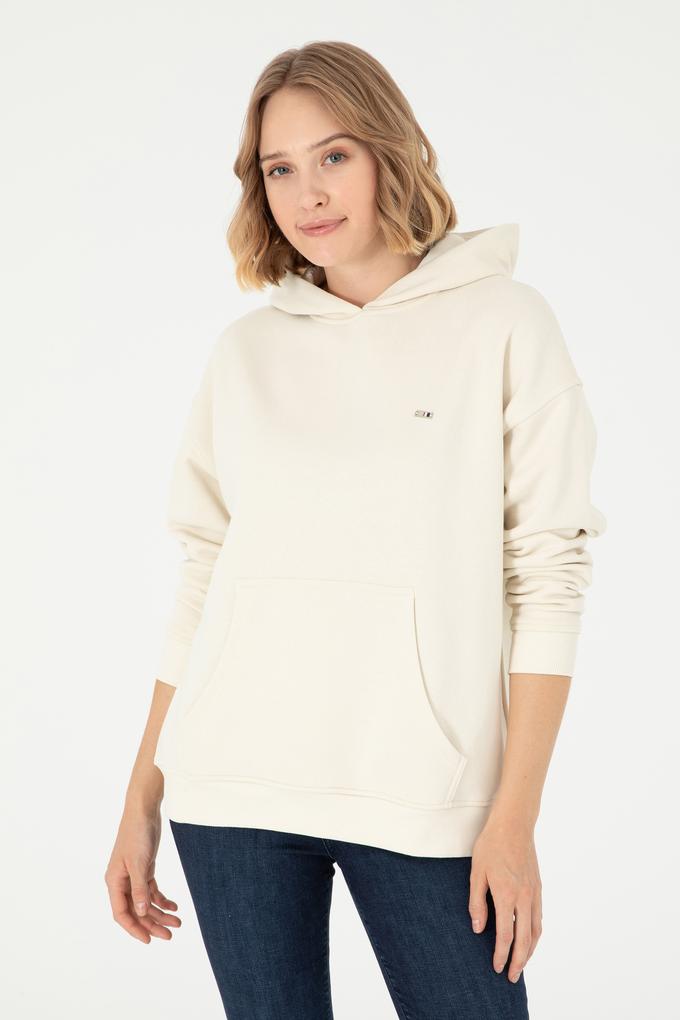 Kadın Krem Kapüşonlu Sweatshirt