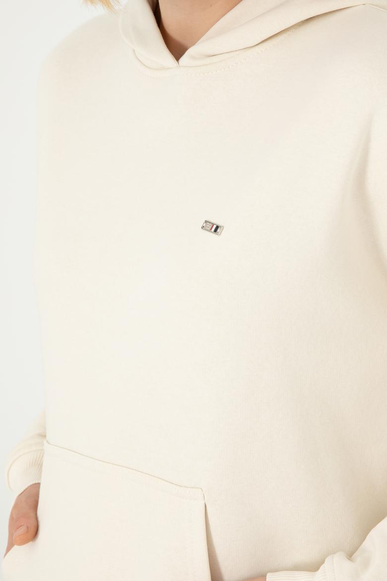 Kadın Krem Kapüşonlu Sweatshirt - 50297075006