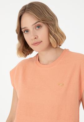 Kadın Somon Bisiklet Yaka Tişört - 50281947012