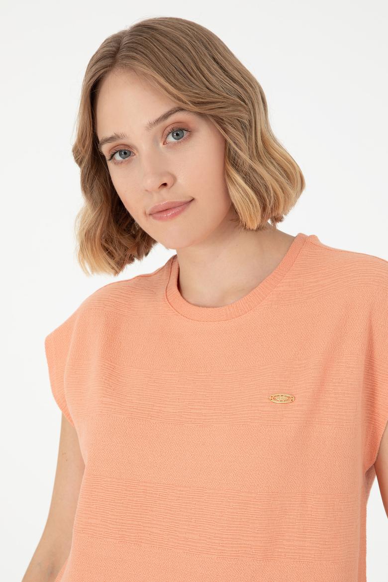 Kadın Somon Bisiklet Yaka Tişört - 50281947012