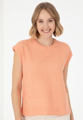 Kadın Somon Bisiklet Yaka Tişört - 50281947012