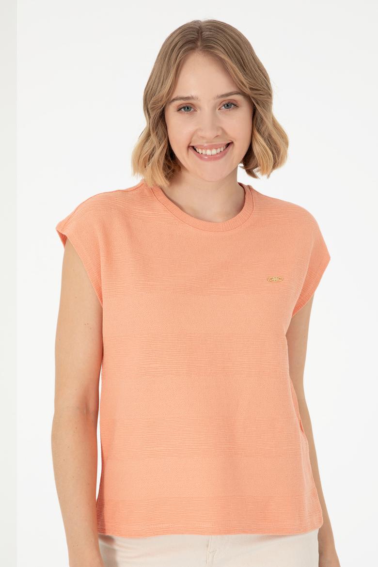 Kadın Somon Bisiklet Yaka Tişört - 50281947012