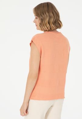 Kadın Somon Bisiklet Yaka Tişört - 50281947012