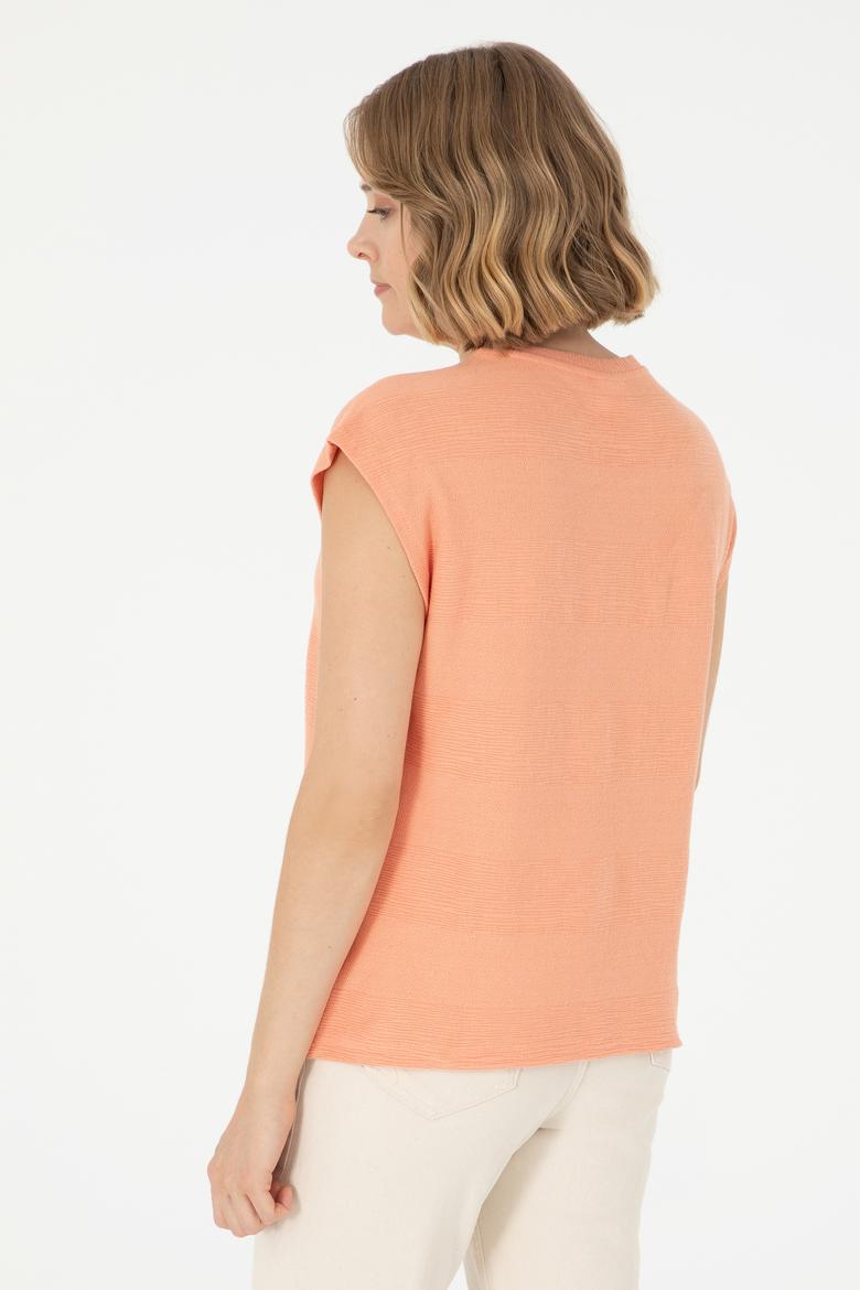 Kadın Somon Bisiklet Yaka Tişört - 50281947012