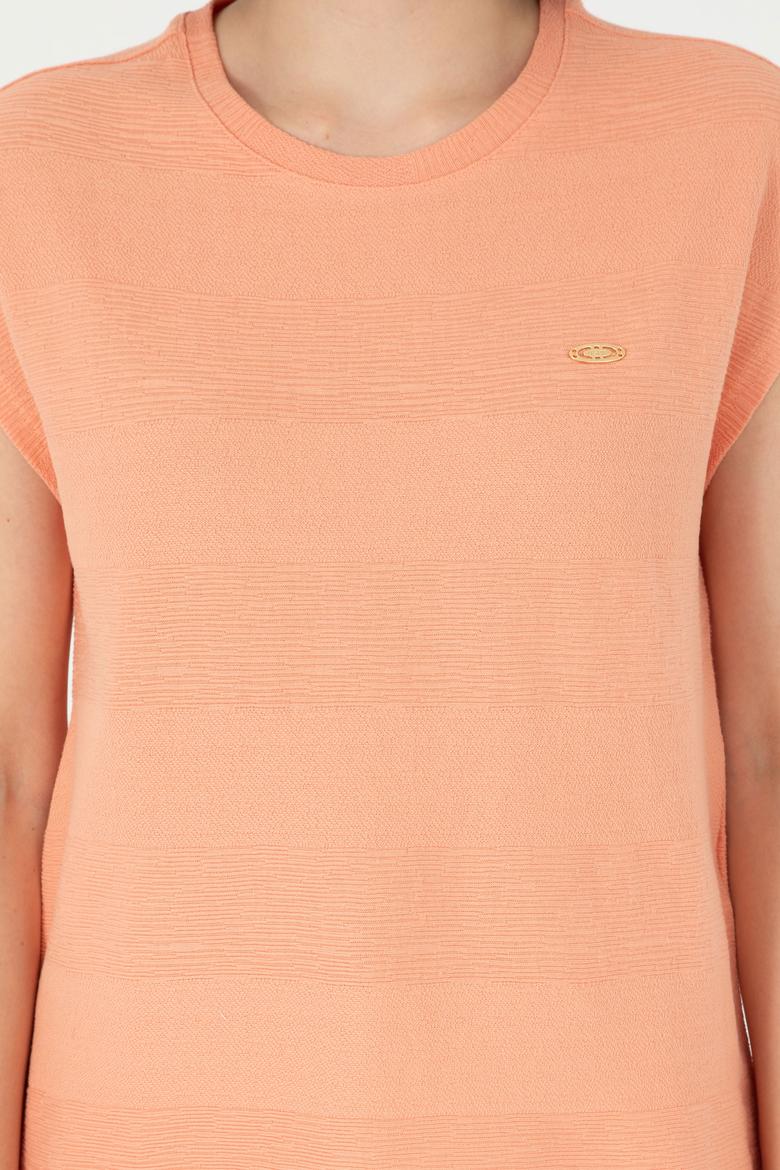 Kadın Somon Bisiklet Yaka Tişört - 50281947012