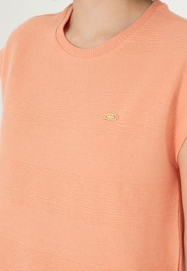 Kadın Somon Bisiklet Yaka Tişört - 50281947012