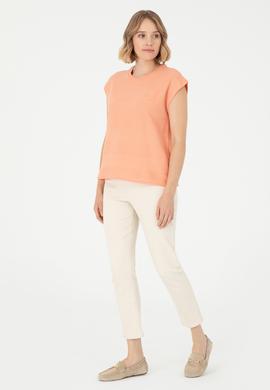 Kadın Somon Bisiklet Yaka Tişört - 50281947012