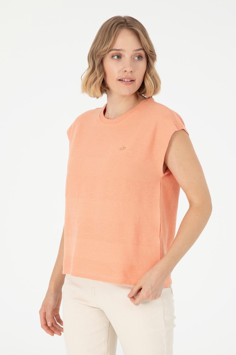 Kadın Somon Bisiklet Yaka Tişört