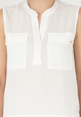 Kadın Ekru Kolsuz Hakim Yaka Tişört - 50283361008