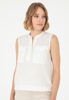 Kadın Ekru Kolsuz Hakim Yaka Tişört - 50283361008