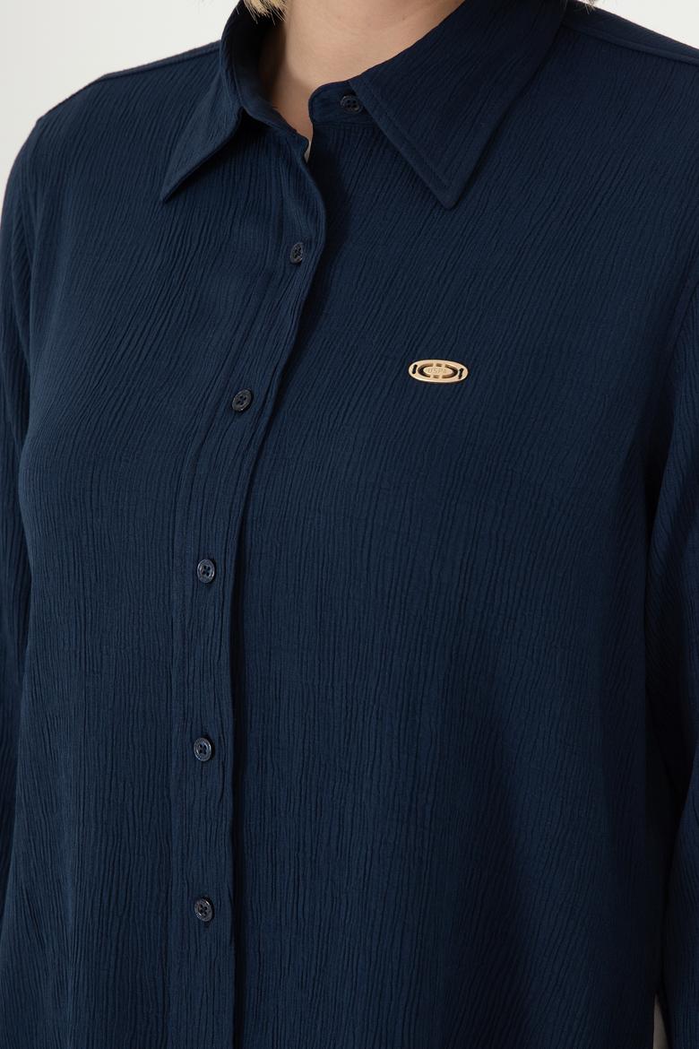 Kadın Lacivert Uzun Kollu Gömlek - 50297121026