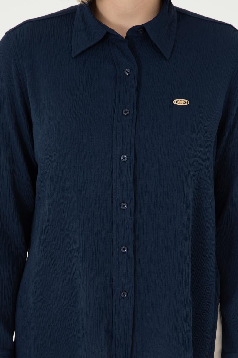 Kadın Lacivert Uzun Kollu Gömlek - 50297121026