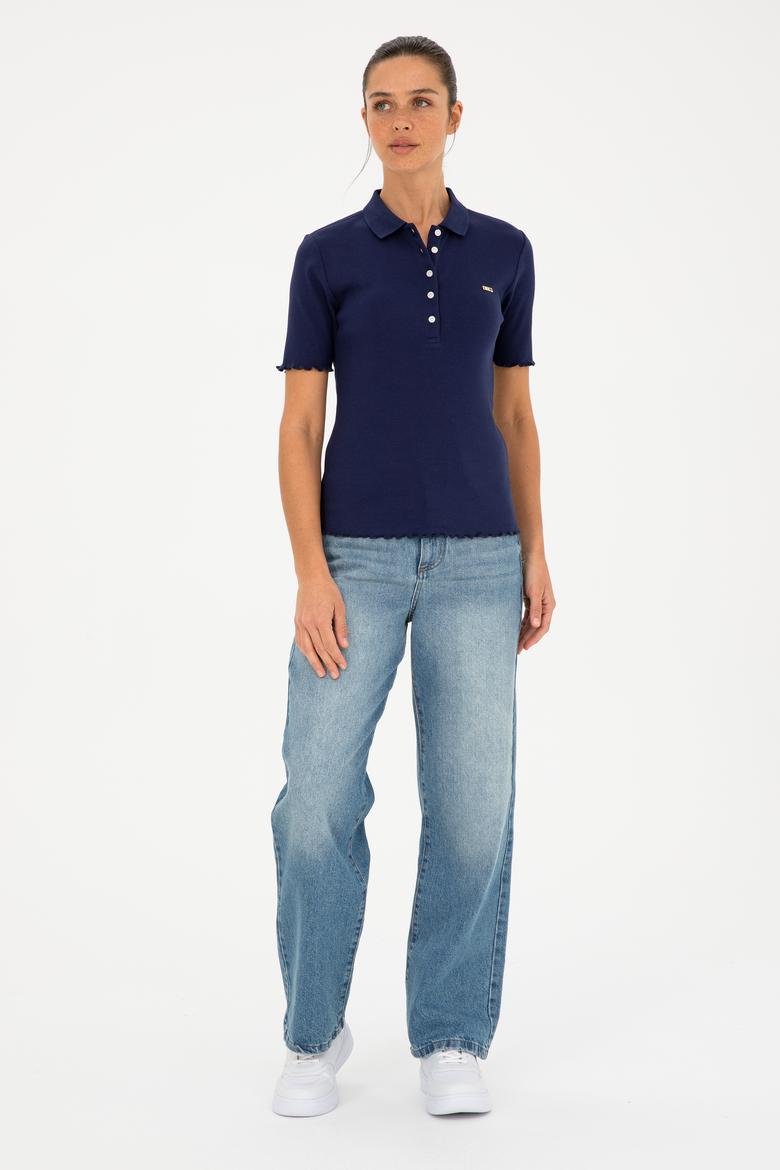 Kadın Lacivert Polo Yaka Tişört - 50296156005