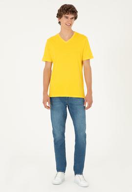 Erkek Sarı Basic Tişört - 50279580060