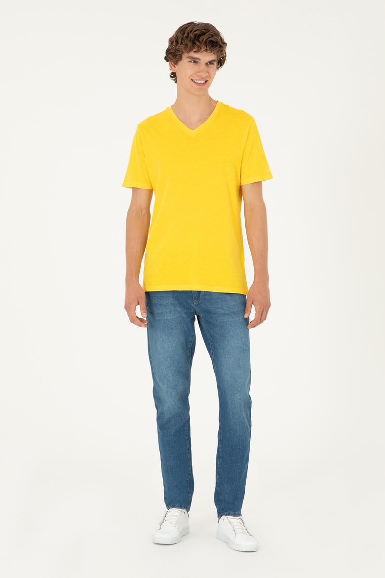 Erkek Sarı Basic Tişört - 50279580060