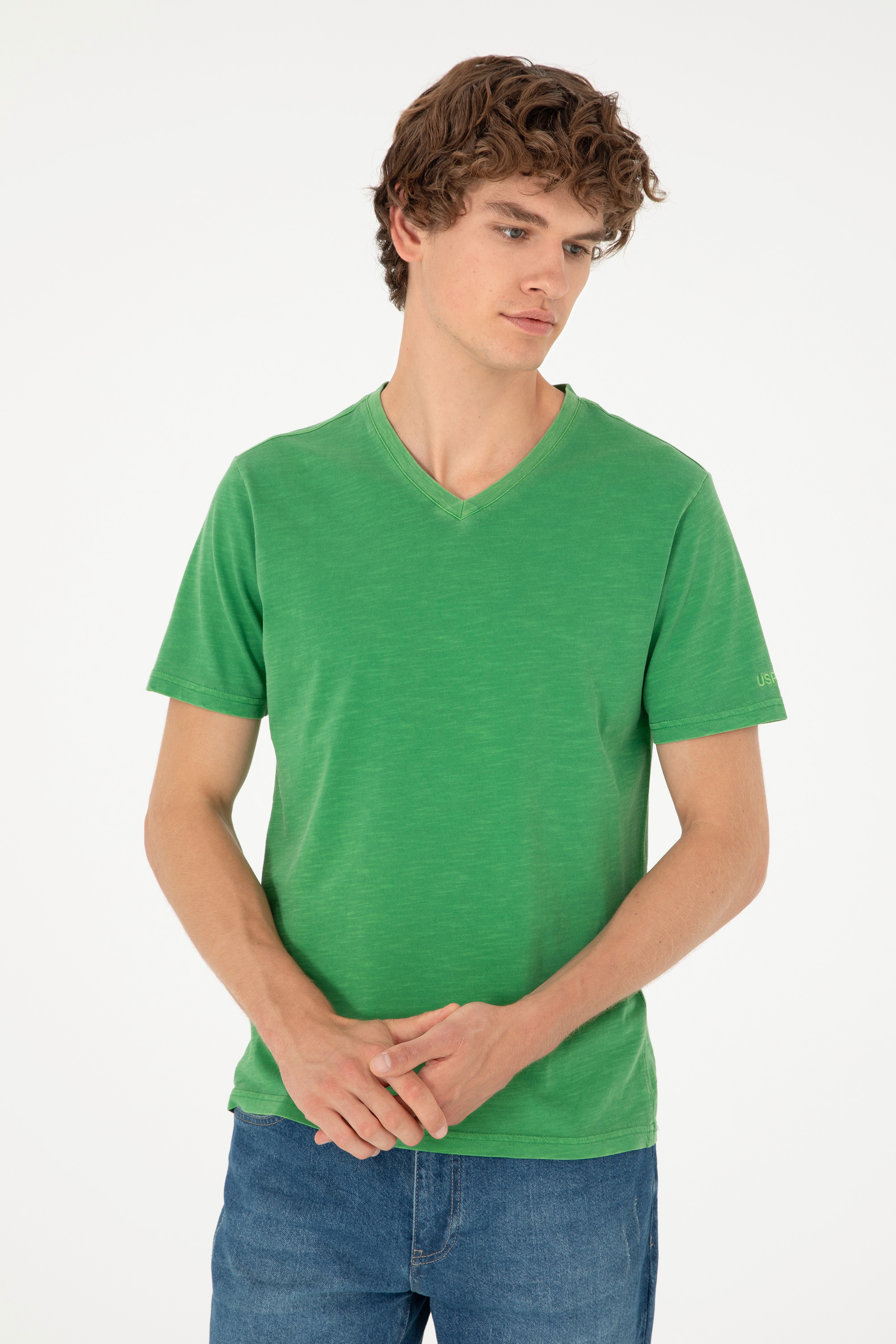 Erkek Yeşil Basic Tişört - Image 3