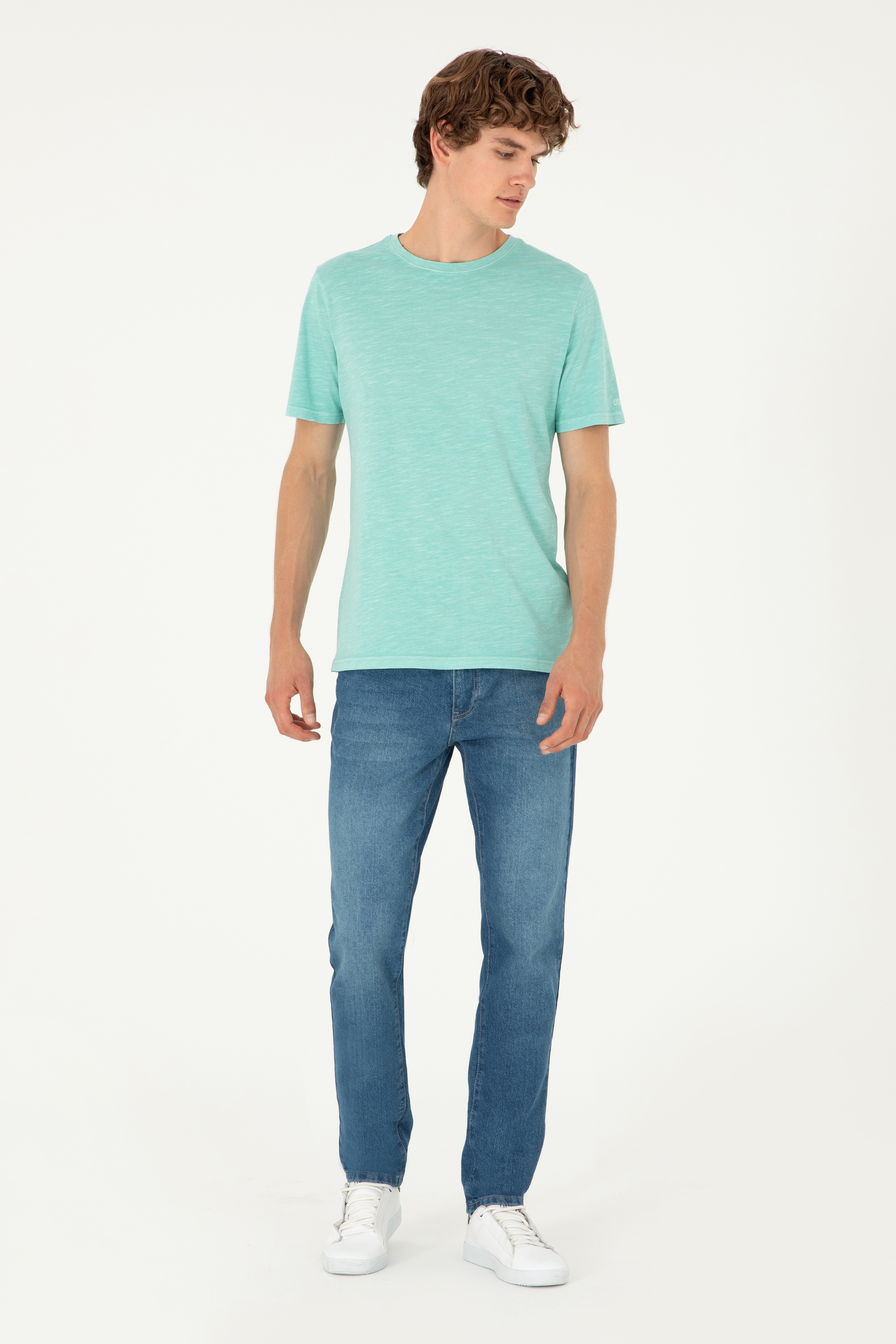 Erkek Regular Fit Bisiklet Yaka Mint Basic Tişört - Image 4