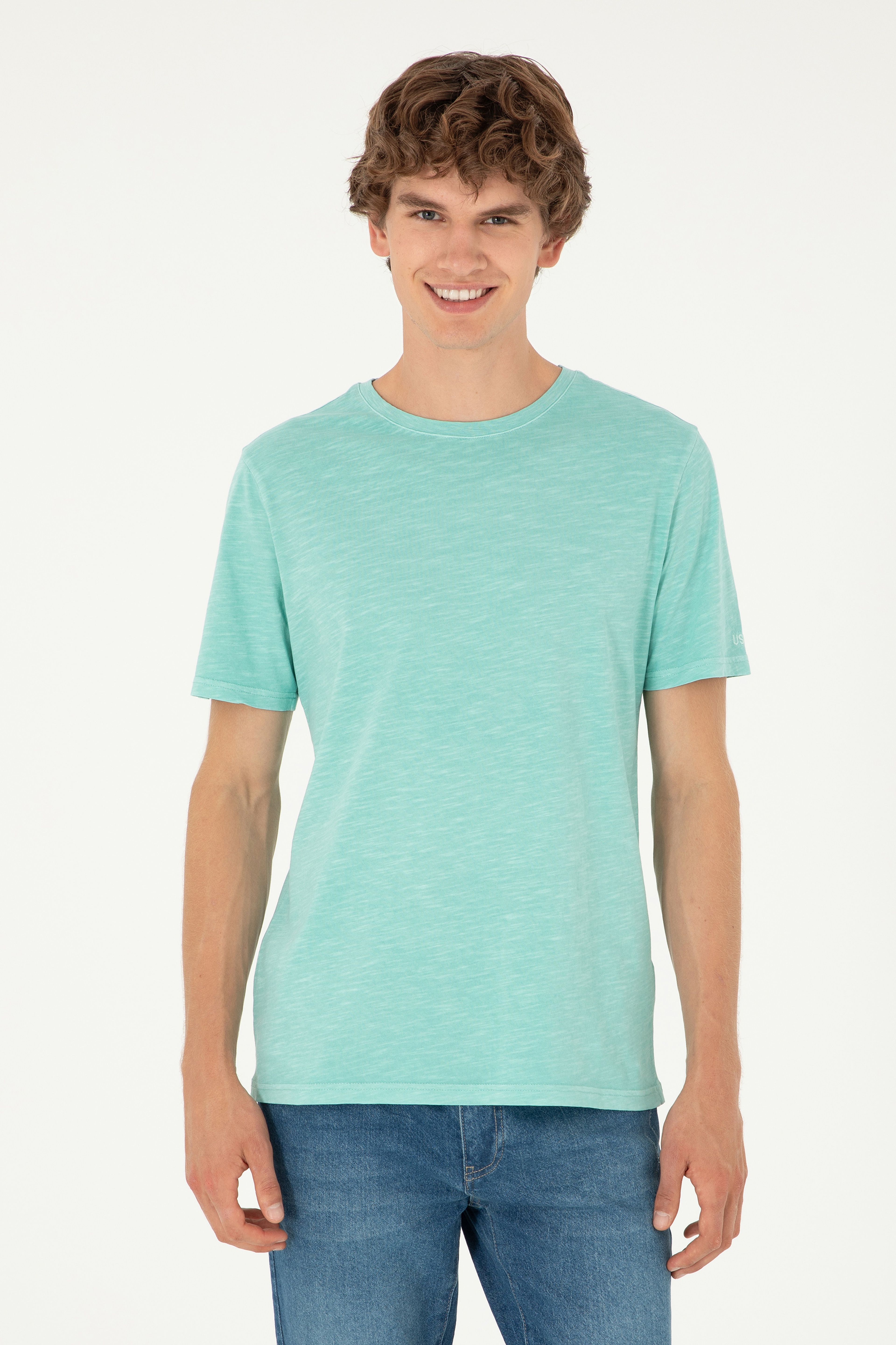 Erkek Regular Fit Bisiklet Yaka Mint Basic Tişört - Image 1