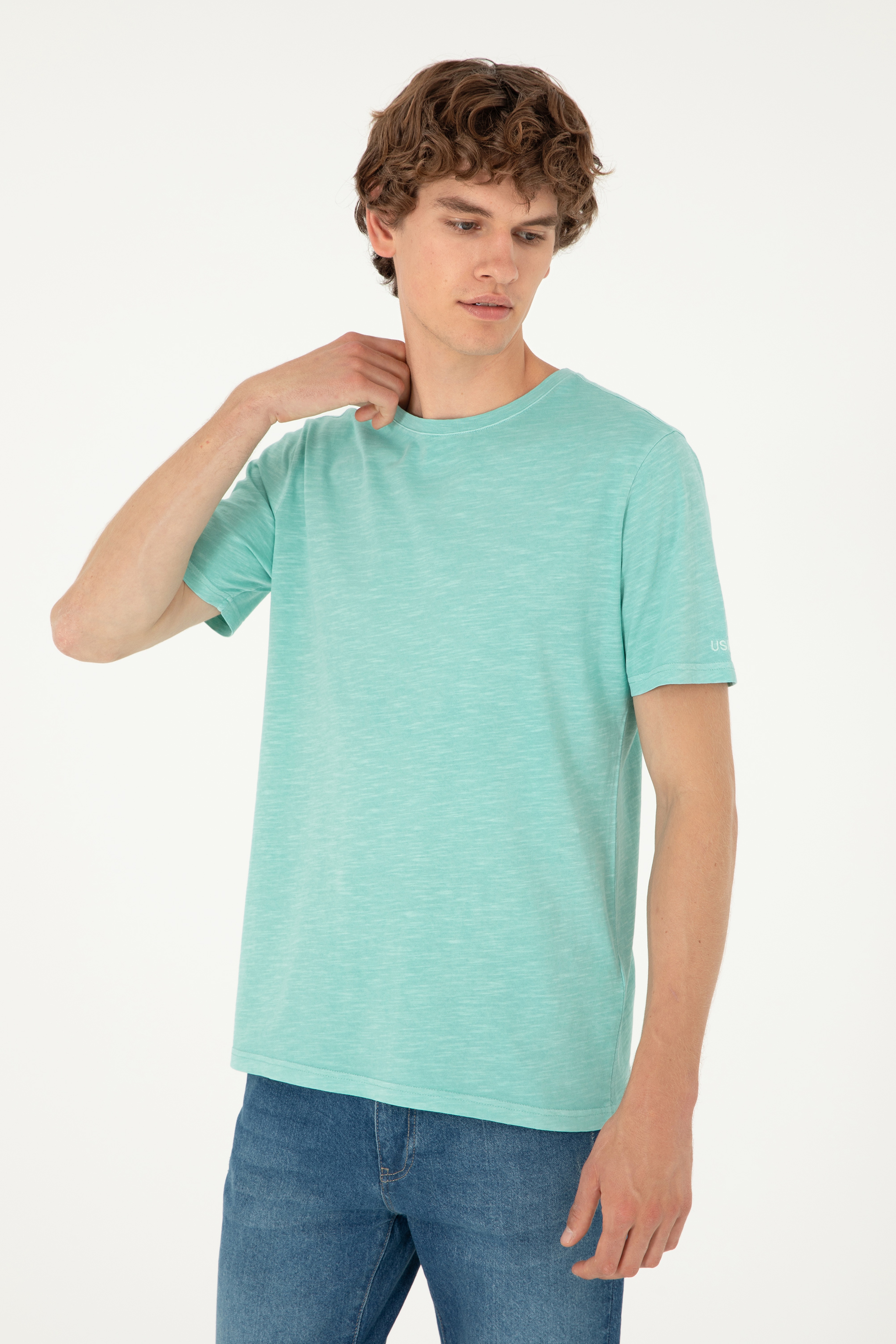 Erkek Regular Fit Bisiklet Yaka Mint Basic Tişört