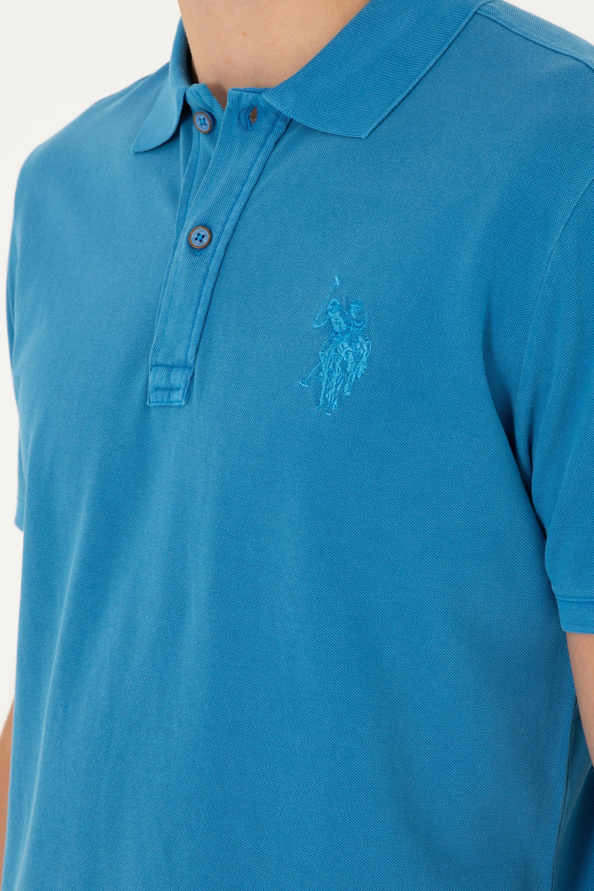 Erkek Slim Fit Polo Yaka Saks Basic Tişört - Image 7
