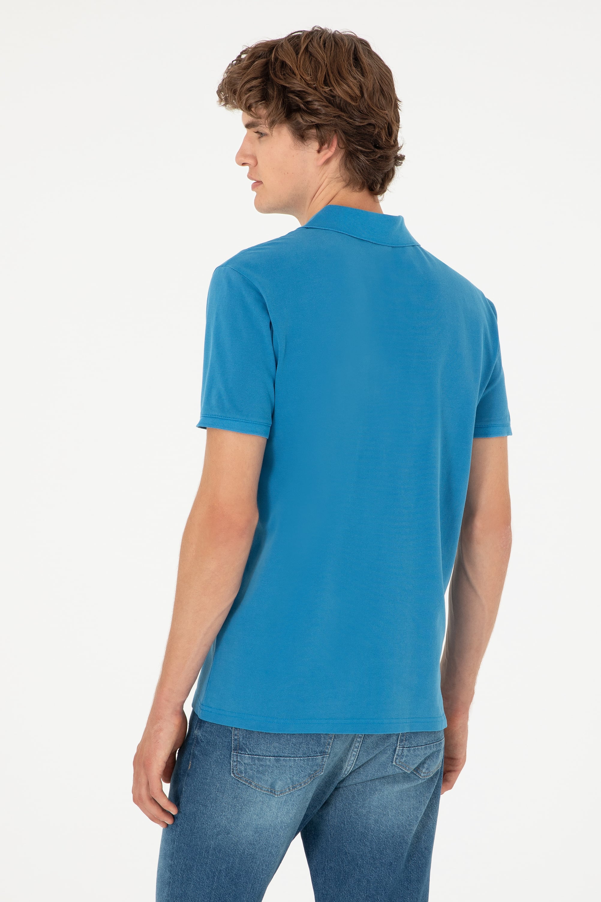 Erkek Slim Fit Polo Yaka Saks Basic Tişört