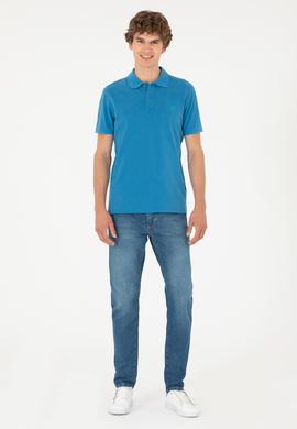 Erkek Slim Fit Polo Yaka Saks Basic Tişört - 50279591064