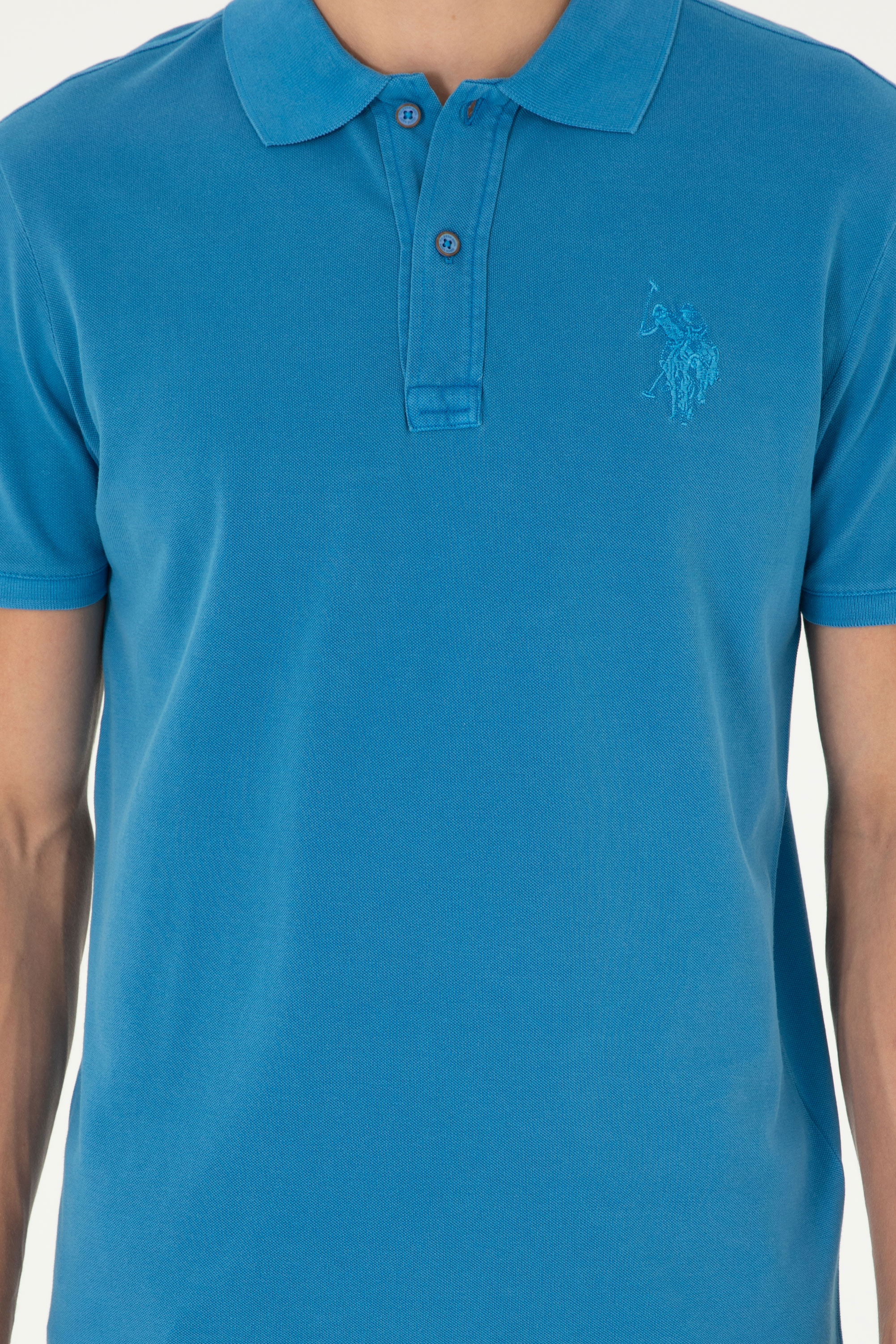 Erkek Slim Fit Polo Yaka Saks Basic Tişört - Image 6