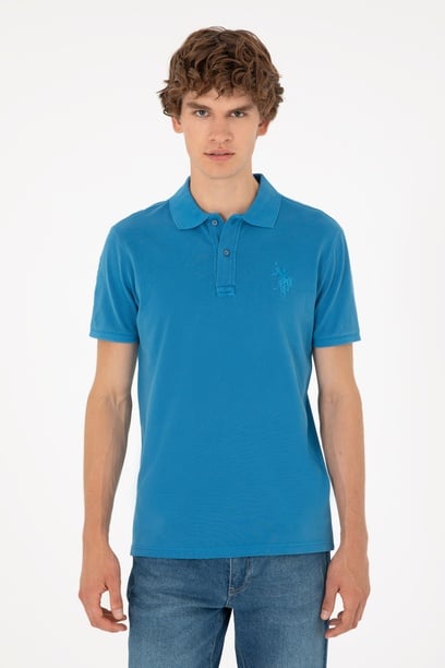 Erkek Slim Fit Polo Yaka Saks Basic Tişört