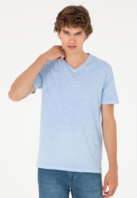 Erkek Açık Mavi Basic Tişört - 50279580008